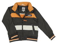 Šedo-bílo-oranžová šustáková jarní bunda s nášivkou S. Oliver