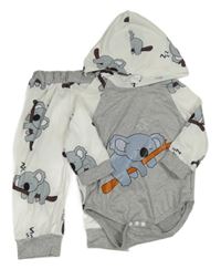 2set - Šedo-bílé body s koalami a kapucí + kalhoty 