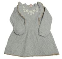 Šedé svetrové šaty s kytičkami a volánky Cynthia Rowley