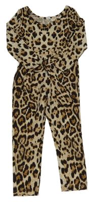 Béžovo-hnědý vzorovaný kalhotový overal s páskem Shein