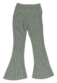 Světlezeleno-šedé melírované pletené žebrované flare kalhoty Shein