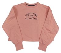 Broskvová crop mikina s nápisem 