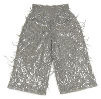 Stříbrné síťované culottes kalhoty s flitry Tu