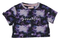 Černo-fialové batikované crop tričko s logem Sonneti