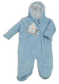 Modrá chlupatá zateplená kombinéza s tučňákem a kapucí F&F