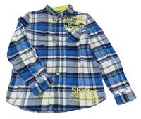 Modro-bílá kostkovaná flanelová košile s nápisy Original Marines