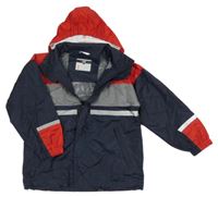 Tmavomodro-červeno-šedá šusťáková jarní bunda s kapucí Tchibo