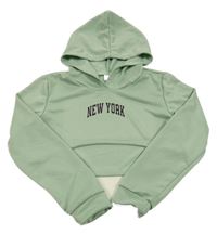 Světlezelená crop mikina s nápisem a kapucí