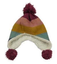 Barevná pruhovaná pletená zateplená ušanka Pusblu