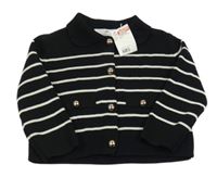 Nové - Černo-bílý pruhovaný propínací svetr H&M