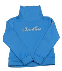 Modrá mikina s nápisem a komínovým límcem