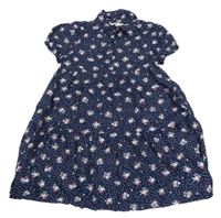 Tmavomodré šaty s kytičkami a límečkem CA