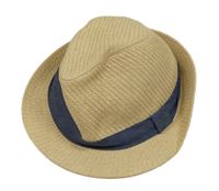 Béžovo-tmavomodrý slaměný klobouk H&M vel. 104-122