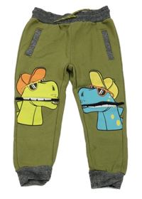 Olivovo-šedé tepláky s dinosaury Kiki&Koko