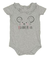 Šedé melírované body s myškou a volánky Topolino