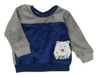 Šedo-tmavomodrá sametová mikina s medvídkem Lupilu