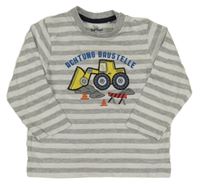 Šedo-bílé pruhované triko s bagrem Topomini