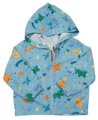 Modrá šusťáková bunda s dinosaury a kapucí Shein