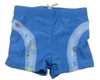 Modro-světlemodré nohavičkové plavky s číslicemi a zvířátky Baby