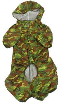 Khaki army nepromokavý šusťákový obleček na psa s kapucí 