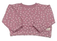 Starorůžová žebrovaná oversize vyteplená mikina s kytičkami zn. PRIMARK