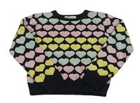 Černý crop svetr se srdíčky a třpytkami H&M