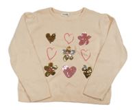 Broskvový svetr se srdíčky a květy a flitry zn. ORCHESTRA