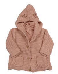 Pudrový propínací podšitý svetr s kapucí s oušky George