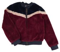 Vínovo-světlerůžovo-tmavomodrý kožešinový podšitý bomber zn. M&S