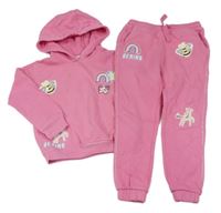2set - Růžová mikina s obrázky s flitry a kapucí + tepláky M&S