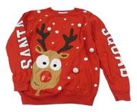 Červený svetr se sobem a blikátkem a melodií PRIMARK