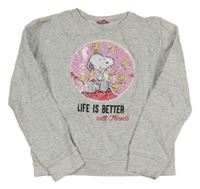 Světlešedá melírovaná mikina s překlápěcími flitry se Snoopym