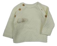 Smetanový vzorovaný pletený svetr s bambulkami