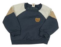 Tmavomodro-bílo-béžová mikina s medvídkem Cozy Pixies