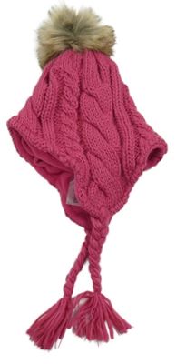 Tmavorůžová žebrovaná vzorovaná pletená čepice s bambulí lupilu