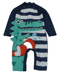 Tmavomodro-bílý pruhovaný UV overal s krokodýlkem Matalan