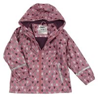 Starorůžová nepromokavá jarní bunda se srdíčky a kapucí lupilu
