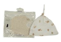 Nové - 2x - Čepice -Světlebéžová melírovaná George, bílá s ovečkami PRIMARK