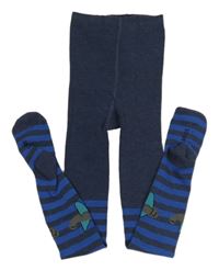 Tmavomodro-modré melírované pruhované punčocháče s letadly