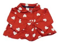 Červená propínací mikina s bílými srdíčky a límečkem carter's