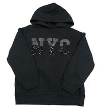 Černá teplá mikina s písmenky s flitry a kapucí George