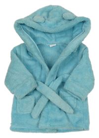 Azurový plyšový župan s kapucí s oušky 