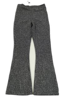 Nové - černo-stříbrné melírované žebrované flare kalhoty St. Bernard