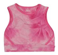 Tmavorůžovo-světlerůžový batikovaný sportovní crop top s nápisem ZARA