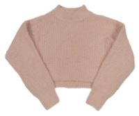 Světlerůžový žebrovaný chlupatý oversize crop svetr New Look