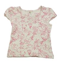 Smetanové  žebrované tričko s růžovými kytičkami PRIMARK