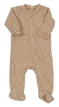 Pudrový žebrovaný květovaný overal moon