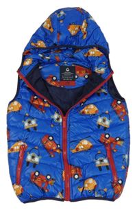 Cobaltově modrá prošívaná šusťáková zateplená vesta s IZS a kapucí 