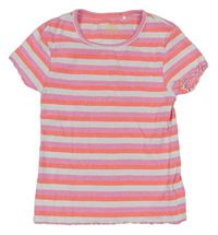 Bílo-růžovo-neonově růžové pruhované žebrované tričko Next