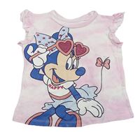 Růžovo-bílé batikované tričko s Minnie Disney
